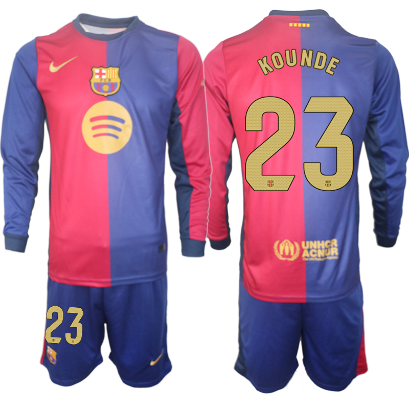 Men 2024-2025 Club Barcelona home Long Sleeves Blue #23 Soccer Jersey->barcelona jersey->Soccer Club Jersey